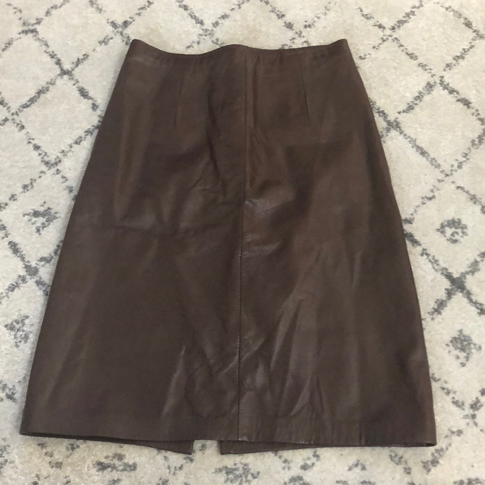 Genuine brown leather pencil skirt